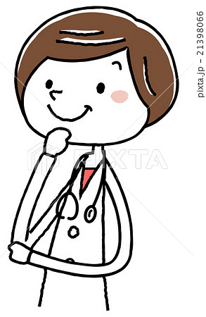 イラスト素材:女医　笑顔で考える 21398066