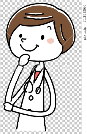 イラスト素材:女医　笑顔で考える 21398066