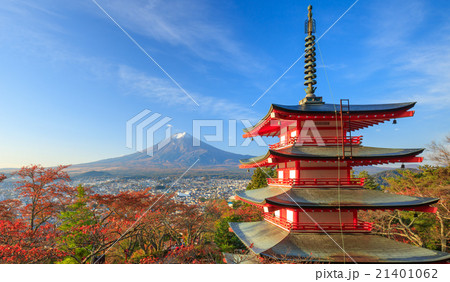 Mt. Fuji with Chureito Pagoda at sunrise, Japan Mt. Fuji with Chureito Pagoda at sunrise, Japan 21401062