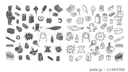 Hand drawn collection of supermarket symbols.  21404760