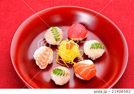 注意）お皿に小ゴミやレタッチ痕が残ります。手まり寿司のイメージ。 21406562
