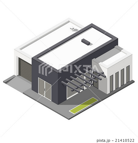 One-storey house with flat roof isometric icon set One-storey house with flat roof isometric icon set 21410522