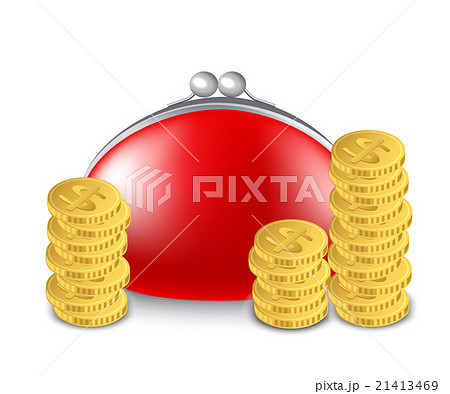 red purse and a stack of coins 21413469