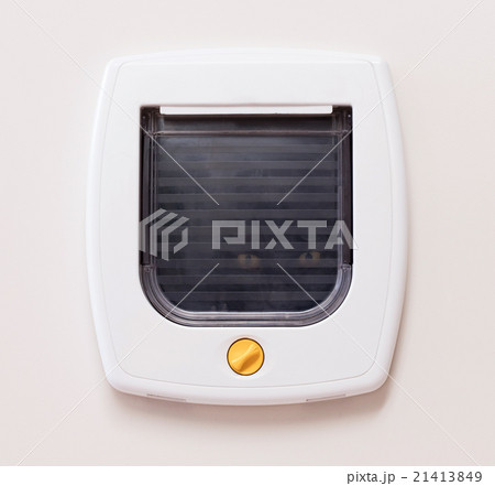 Inside view of a regular white cat flap Inside view of a regular white cat flap 21413849