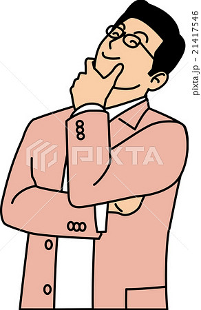 顎に手を当てて笑顔で上を向く３０代男性 21417546