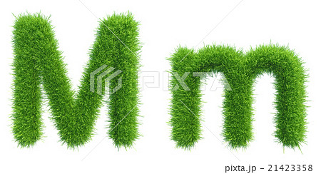 Letter M of green fresh grass isolated on a white 21423358
