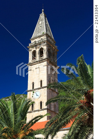old church with a bell tower in Perast, Montenegro 21433364