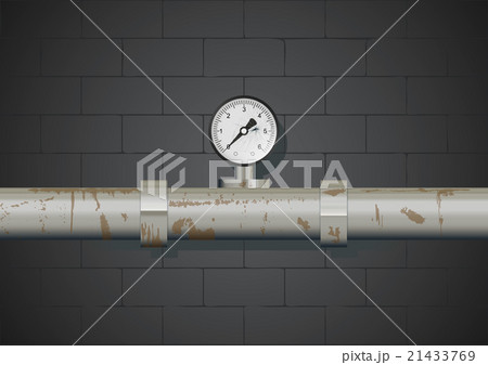 Rusty pipe with manometer on wall background Rusty pipe with manometer on wall background 21433769