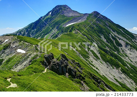 北アルプス・抜戸岳稜線から望む笠ヶ岳山頂 21433773