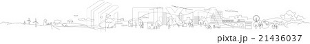 街と田舎の風景＿線画 21436037