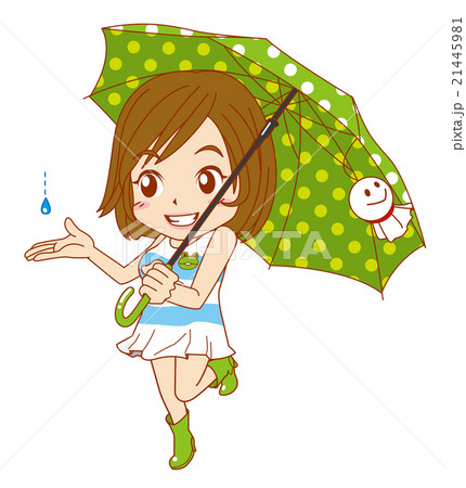 梅雨の傘をさした女の子のイラスト素材