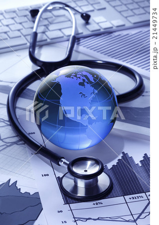 投資診断/グラフ,聴診器,地球,キーボード 21449734