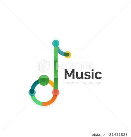 Music note logo, flat thin line geometric design 21451823