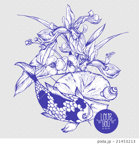 Monochrome pond watery flowers greeting card Monochrome pond watery flowers greeting card 21453213