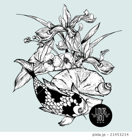 Monochrome pond watery flowers greeting card Monochrome pond watery flowers greeting card 21453214