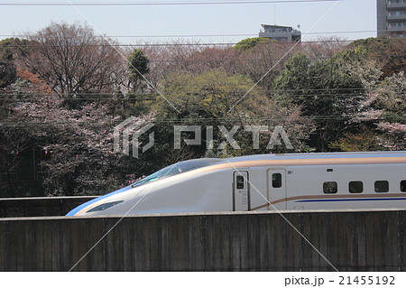 王子飛鳥山公園と北陸新幹線の写真素材