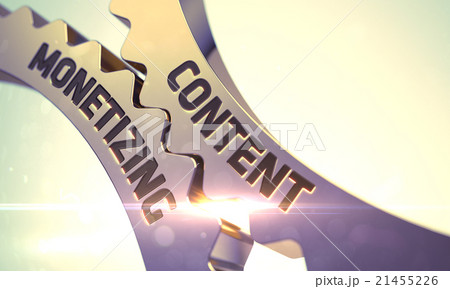 Golden Metallic Cogwheels with Content Monetizing 21455226