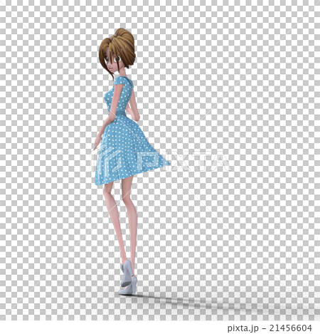 青い水玉ドレスの女性　perming3DCGイラスト素材 21456604