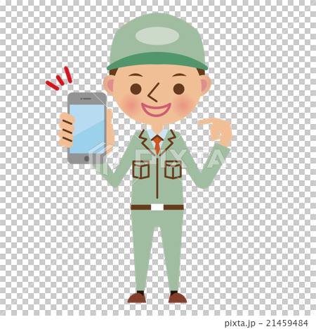 穿著智能手機的工作服的男人 21459484