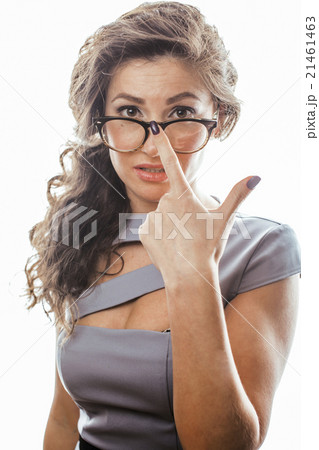 young pretty real brunette woman secretary in sexy - Stock Photo 21461463 