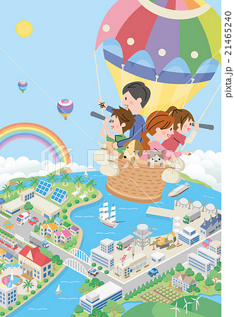町並み　家族　気球 21465240