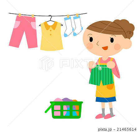 洗濯物を干す主婦のイラスト素材 21465614 Pixta