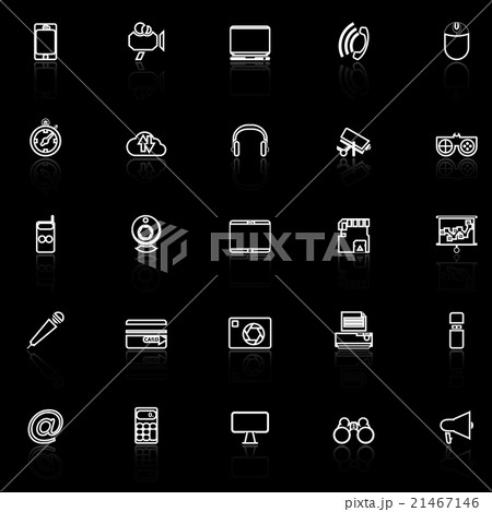 Gadget line icons with reflect on blackのイラスト素材 [21467146] - PIXTA
