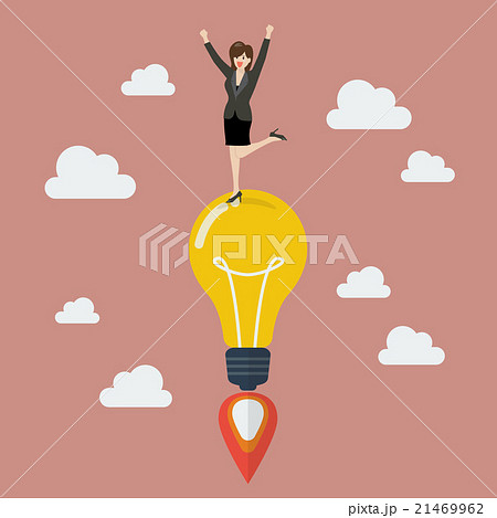 Business woman on a lightbulb idea rocket. Business woman on a lightbulb idea rocket. 21469962