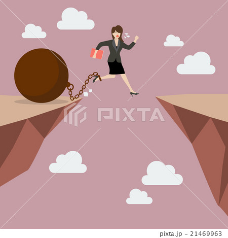 Business woman jumps the abyss with the weight Business woman jumps the abyss with the weight 21469963