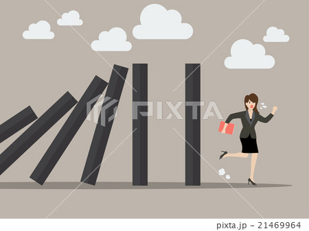 Business woman run away from domino effect 21469964