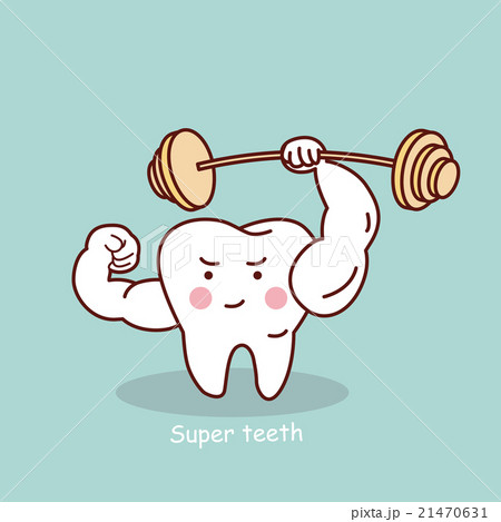 cartoon strong tooth with dumbbell 21470631