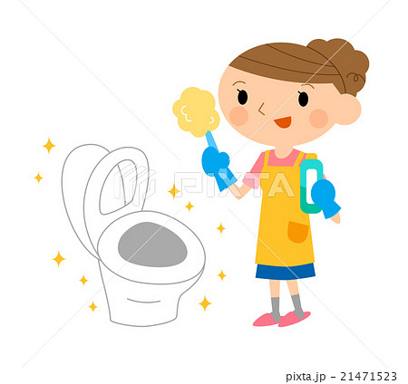 トイレ掃除する主婦のイラスト素材