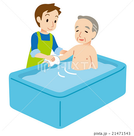 高齢者 介護 入浴介助のイラスト素材