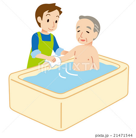 高齢者 介護 入浴介助のイラスト素材