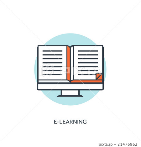 Flat lined e-learning background with computerのイラスト素材 [21476962] - PIXTA