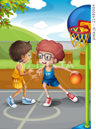 Two boys playing basketball at the court 21480004
