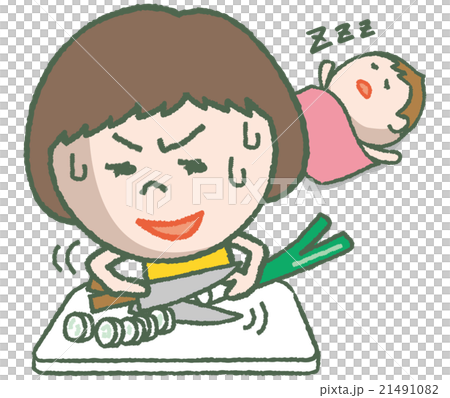 食事の支度を急ぐお母さん 21491082