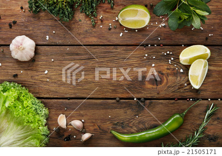 Green food background, rustic wood with copyspace 21505171