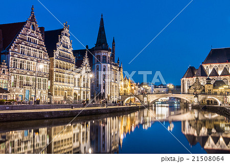 Leie river bank in Ghent, Belgium, Europe. 21508064
