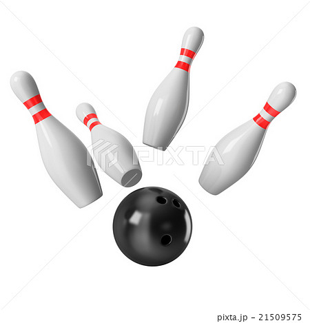 Bowling Ball crashing into the pins on white Bowling Ball crashing into the pins on white 21509575