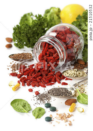 Various superfoods on white background 21510532