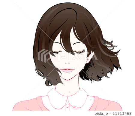 女性の表情 感動の涙 春服 なびく髪のイラスト素材