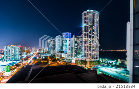 Illuminated City at Night, Miami, Florida, USA 21513834