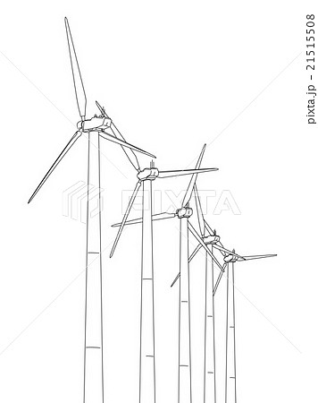 風力発電 線画イラストのイラスト素材