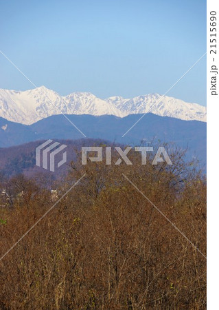 千曲川と春の白馬連峰（坂城町） 21515690