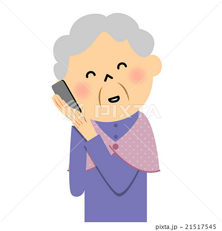 シニア おばあちゃん 電話のイラスト素材