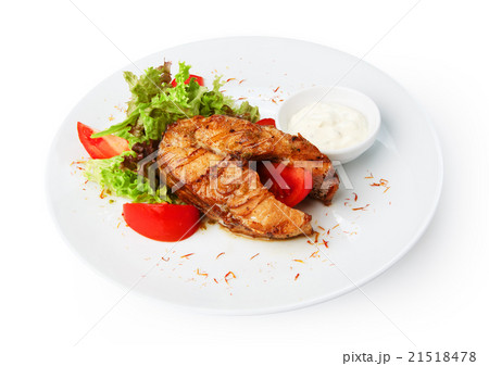 Restaurant food isolated - pikeperch fish steak 21518478