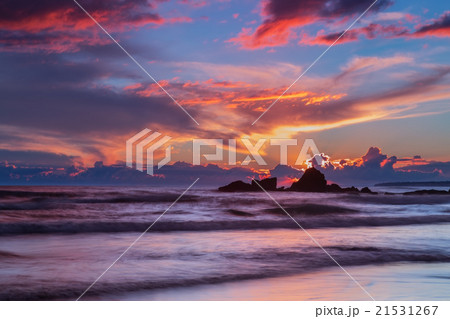 Fiery sunset at sea. Gale beach. Fiery sunset at sea. Gale beach. 21531267