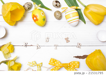 Vintage easter background with eggs and flowers. Vintage easter background with eggs and flowers. 21531795