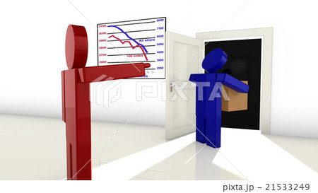 Boss in red fires a worker and shows him the door 21533249